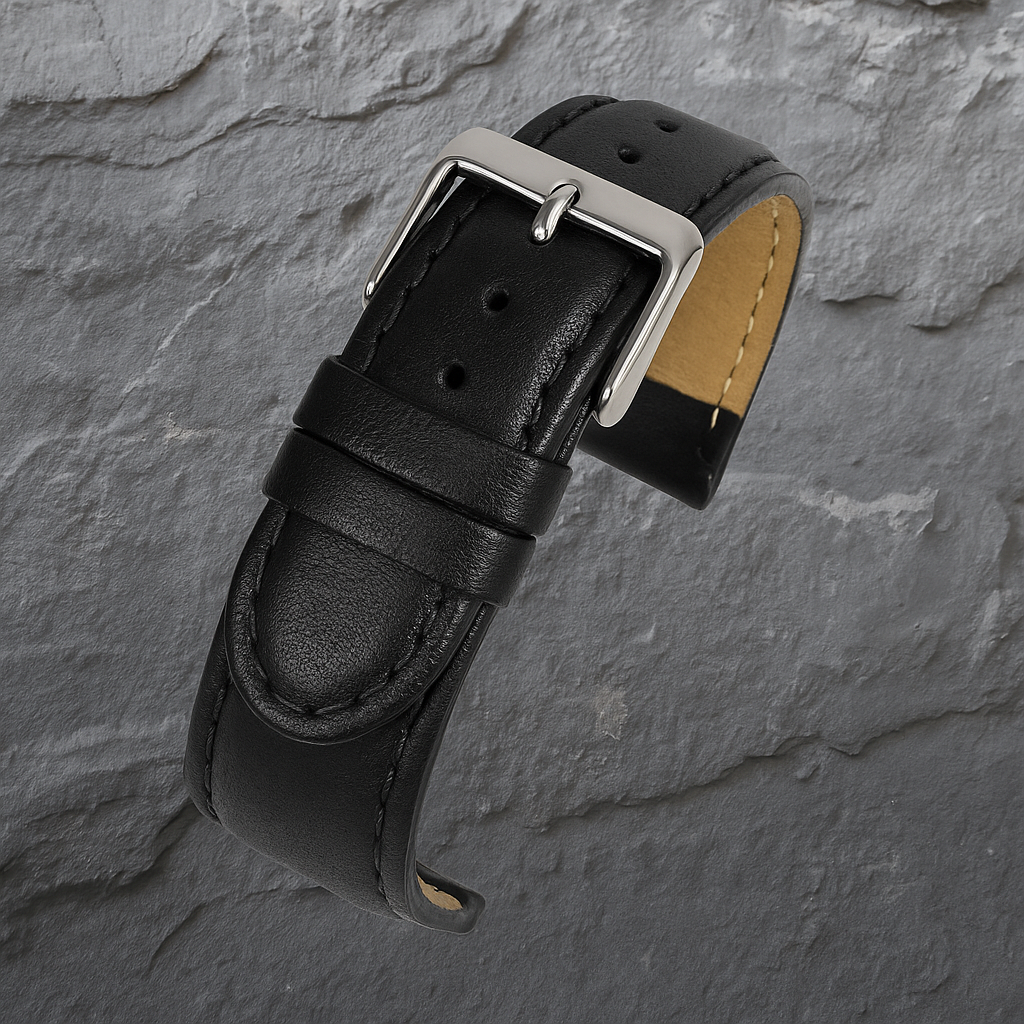 BLACK PADDED CALF STRAP (S) W100P/18  -  18mm