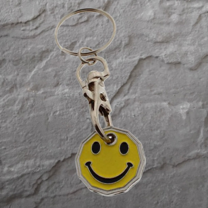 TROLLEY COIN SMILEY FACE KEYRING